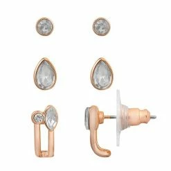 LC Lauren Conrad Rose Gold Tone Stud Earrings Trio Set