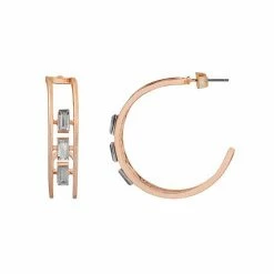 LC Lauren Conrad Rose Gold Tone Openwork Baguette Hoop Earrings