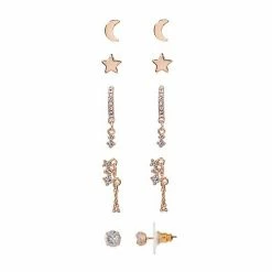 LC Lauren Conrad Rose Gold Tone Celestial Nickel Free Earring Set