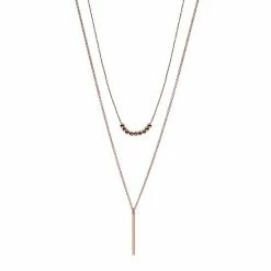LC Lauren Conrad Rose Gold Tone Two Row Metal Ball Bead And Bar Long Nickel Free Pendant Necklace