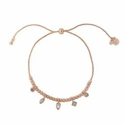 LC Lauren Conrad Rose Gold Tone Geometric Crystal Charm Adjustable Bracelet
