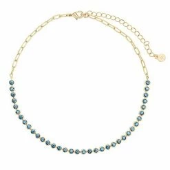 LC Lauren Conrad Gold Tone Large Blue Tennis Chain Choker Necklace