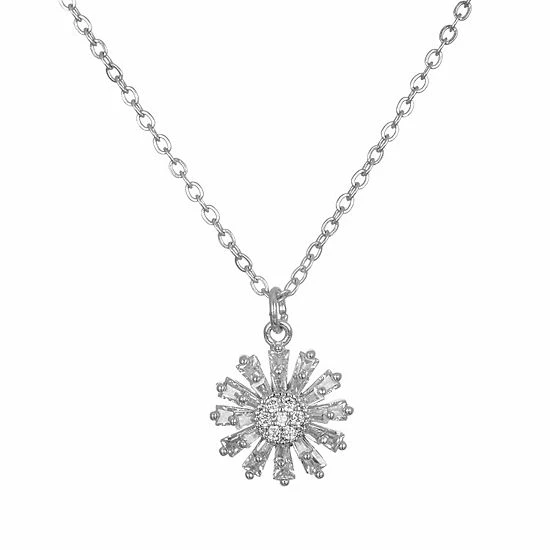 LC Lauren Conrad Silver Tone Baguette Flower Nickel Free Pendant Necklace 1 LC Lauren Conrad Silver Tone Baguette Flower Nickel Free Pendant Necklace