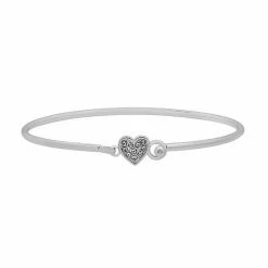 LC Lauren Conrad Silver Tone Heart Icon Nickel Free Bangle Bracelet