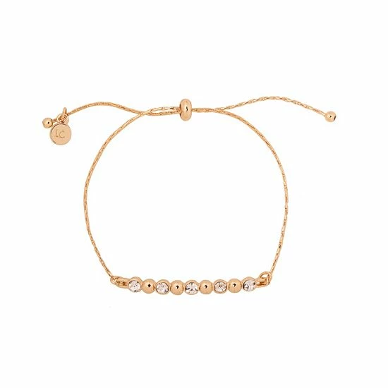 LC Lauren Conrad Gold Tone Simulated Crystal And Metal Ball Bar Nickel Free Pull Tie Bracelet 1 LC Lauren Conrad Gold Tone Simulated Crystal And Metal Ball Bar Nickel Free Pull Tie Bracelet