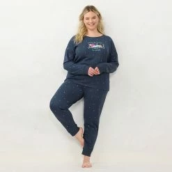 Plus Size LC Lauren Conrad Cozy Long Sleeve Pajama Top & Pajama Pants Set Blue Fairisle