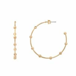 LC Lauren Conrad Gold Tone Large Hoops With Clean Metal Ball Nickel Free Earrings