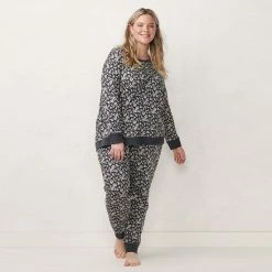 Plus Size LC Lauren Conrad Cozy Long Sleeve Pajama Top & Pajama Pants Set Blue Fairisle -LC Lauren Conrad Shop unnamed file 391