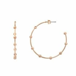 LC Lauren Conrad Rose Gold Tone Large Hoops With Clean Metal Balls Nickel Free Earrings