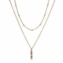 LC Lauren Conrad Gold Tone Two Row Simulated Crystal And Metal Ball Nickel Free Pendant Necklace
