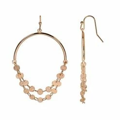 LC Lauren Conrad Gold Tone Flat Circle Chain Drop Hoop Nickel Free Earrings