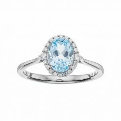 LC Lauren Conrad 10k White Gold Blue Topaz & 1/8 Carat T.W. Diamond Oval Halo Ring