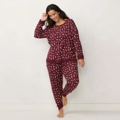 Plus Size LC Lauren Conrad Cozy Long Sleeve Pajama Top & Pajama Pants Set Blue Fairisle -LC Lauren Conrad Shop unnamed file 396