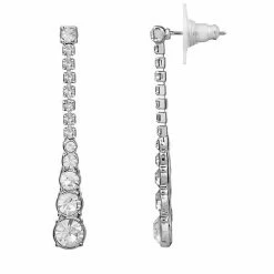 LC Lauren Conrad Linear Simulated Crystal Nickel Free Drop Earrings Silver Tone