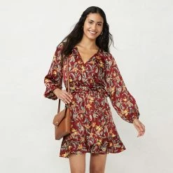 Women's LC Lauren Conrad Balloon Sleeve Faux-Wrap Dress Navy Sprigs