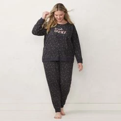 Plus Size LC Lauren Conrad Cozy Long Sleeve Pajama Top & Pajama Pants Set Blue Fairisle -LC Lauren Conrad Shop unnamed file 398