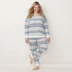 Plus Size LC Lauren Conrad Cozy Long Sleeve Pajama Top & Pajama Pants Set Blue Fairisle -LC Lauren Conrad Shop unnamed file 399
