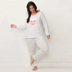 Plus Size LC Lauren Conrad Cozy Long Sleeve Pajama Top & Pajama Pants Set Blue Fairisle -LC Lauren Conrad Shop unnamed file 400