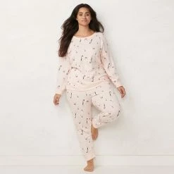 Plus Size LC Lauren Conrad Cozy Long Sleeve Pajama Top & Pajama Pants Set Blue Fairisle -LC Lauren Conrad Shop unnamed file 401