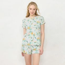 Women's LC Lauren Conrad Cotton Pajama Top & Pajama Shorts Sleep Set Periwinkle Tropical
