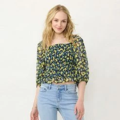 Women's LC Lauren Conrad Smocked Puff-Sleeve Top Red Sprigs