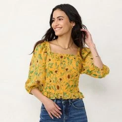 Women's LC Lauren Conrad Smocked Puff-Sleeve Top Red Sprigs -LC Lauren Conrad Shop unnamed file 4025