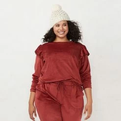 Plus Size LC Lauren Conrad Ruffle Shoulder Sweatshirt Beaufort Blue