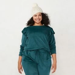 Plus Size LC Lauren Conrad Ruffle Shoulder Sweatshirt Beaufort Blue -LC Lauren Conrad Shop unnamed file 4047