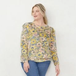 Plus Size LC Lauren Conrad Ruffle Shoulder Sweatshirt Beaufort Blue -LC Lauren Conrad Shop unnamed file 4048