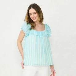 Women's LC Lauren Conrad Flutter Sleeve Peasant Top Light Blue Stripe -LC Lauren Conrad Shop unnamed file 4054