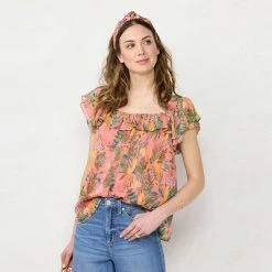 Women's LC Lauren Conrad Flutter Sleeve Peasant Top Light Blue Stripe -LC Lauren Conrad Shop unnamed file 4056