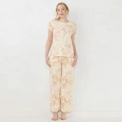 Women's LC Lauren Conrad Easy Organic Cotton Short Sleeve Pajama Top & Pajama Pants Sleep Set White Pear -LC Lauren Conrad Shop unnamed file 4060