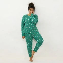 Plus Size LC Lauren Conrad Cozy Long Sleeve Pajama Top & Pajama Pants Set Blue Fairisle -LC Lauren Conrad Shop unnamed file 407