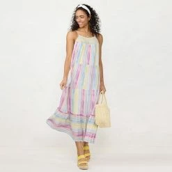 Women's LC Lauren Conrad Crochet Trim Maxi Dress Cool Poolside Stripe