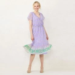 Petite LC Lauren Conrad Flutter Sleeve Wrap Dress Floral Border