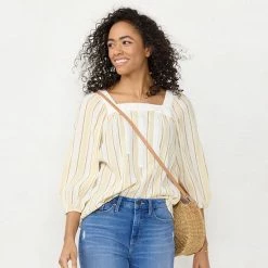 Women's LC Lauren Conrad Square Neck Peasant Top Yellow Stripe -LC Lauren Conrad Shop unnamed file 4116