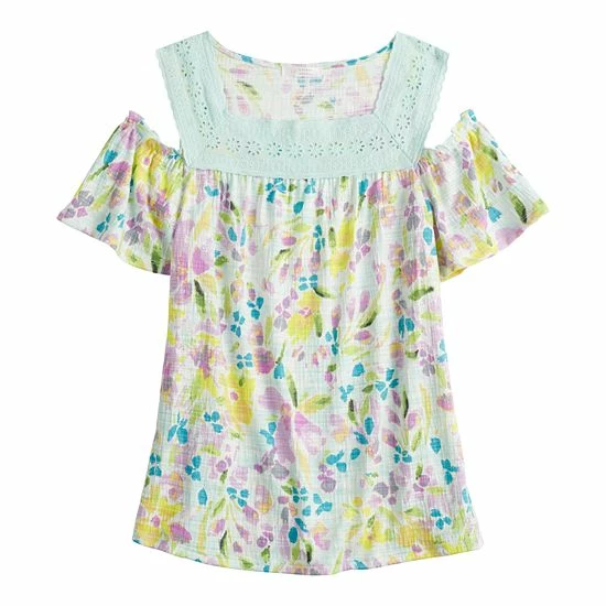 Women's LC Lauren Conrad Print Lace Yoke Cold-Shoulder Top Yellow Daisy 3 Women's LC Lauren Conrad Print Lace Yoke Cold-Shoulder Top Yellow Daisy - Image 3