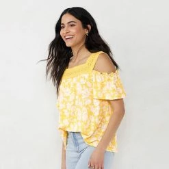 Women's LC Lauren Conrad Print Lace Yoke Cold-Shoulder Top Yellow Daisy 10 Women's LC Lauren Conrad Print Lace Yoke Cold-Shoulder Top Yellow Daisy -LC Lauren Conrad Shop unnamed file 4121