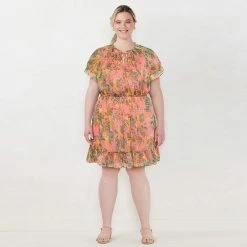 Plus Size LC Lauren Conrad Ruffle Sleeve Fit & Flare Dress Growing Sprigs