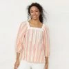 Petite LC Lauren Conrad Square Neck Peasant Top Yellow Stripe
