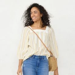 Petite LC Lauren Conrad Square Neck Peasant Top Yellow Stripe -LC Lauren Conrad Shop unnamed file 4175