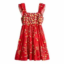 Women's LC Lauren Conrad Ruffle-Sleeve Fit & Flare Dress Red Lemon Orchard -LC Lauren Conrad Shop unnamed file 4203