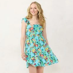 Women's LC Lauren Conrad Ruffle-Sleeve Fit & Flare Dress Red Lemon Orchard -LC Lauren Conrad Shop unnamed file 4204