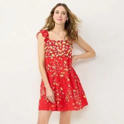 Women's LC Lauren Conrad Ruffle-Sleeve Fit & Flare Dress Red Lemon Orchard -LC Lauren Conrad Shop unnamed file 4206