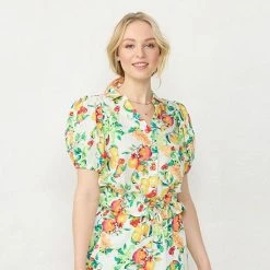 Women's LC Lauren Conrad Button-Front Puff-Sleeve Top