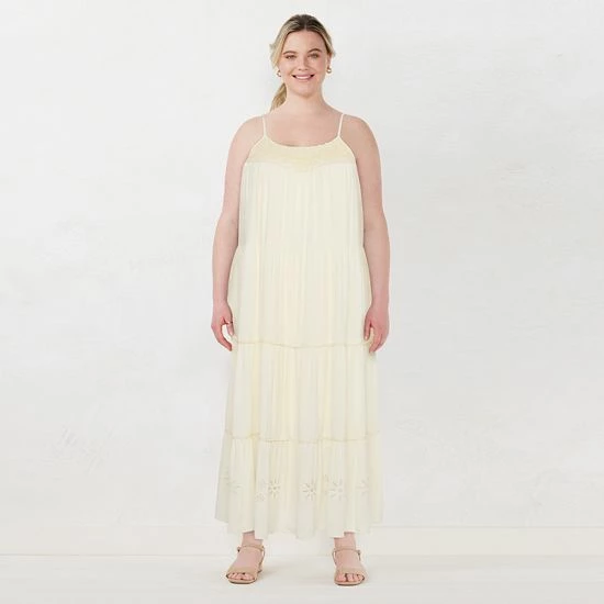 Plus Size LC Lauren Conrad Crochet-Yoke Tiered Maxi Dress Vanilla 4 Plus Size LC Lauren Conrad Crochet-Yoke Tiered Maxi Dress Vanilla - Image 4