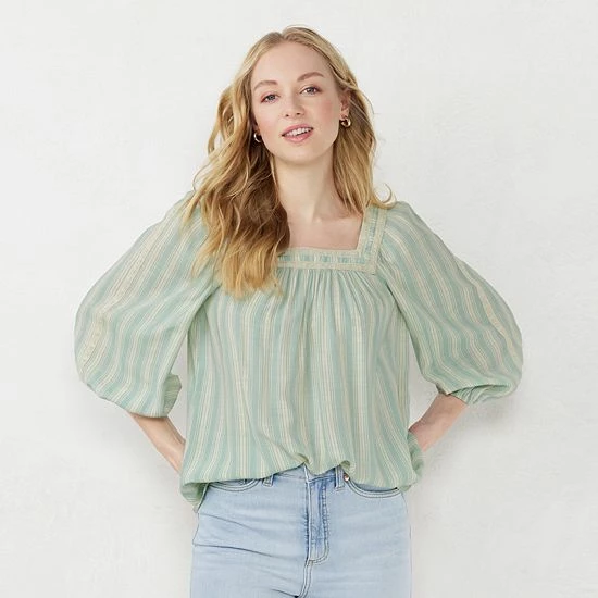 Petite LC Lauren Conrad Squareneck Lace Trim Peasant Top Hello Sunny 2 Petite LC Lauren Conrad Squareneck Lace Trim Peasant Top Hello Sunny - Image 2