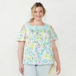 Plus Size LC Lauren Conrad Square Neck Cold-Shoulder Top Navy Ditzy Blooms -LC Lauren Conrad Shop unnamed file 4256