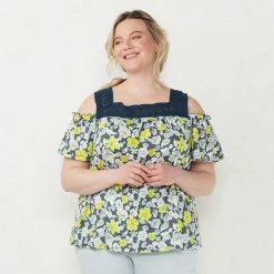 Plus Size LC Lauren Conrad Square Neck Cold-Shoulder Top Navy Ditzy Blooms -LC Lauren Conrad Shop unnamed file 4257