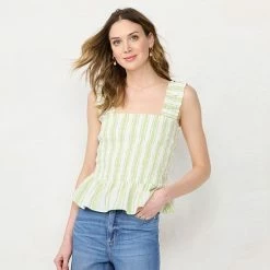 Women's LC Lauren Conrad Smocked Peplum Tank Blue Tulips